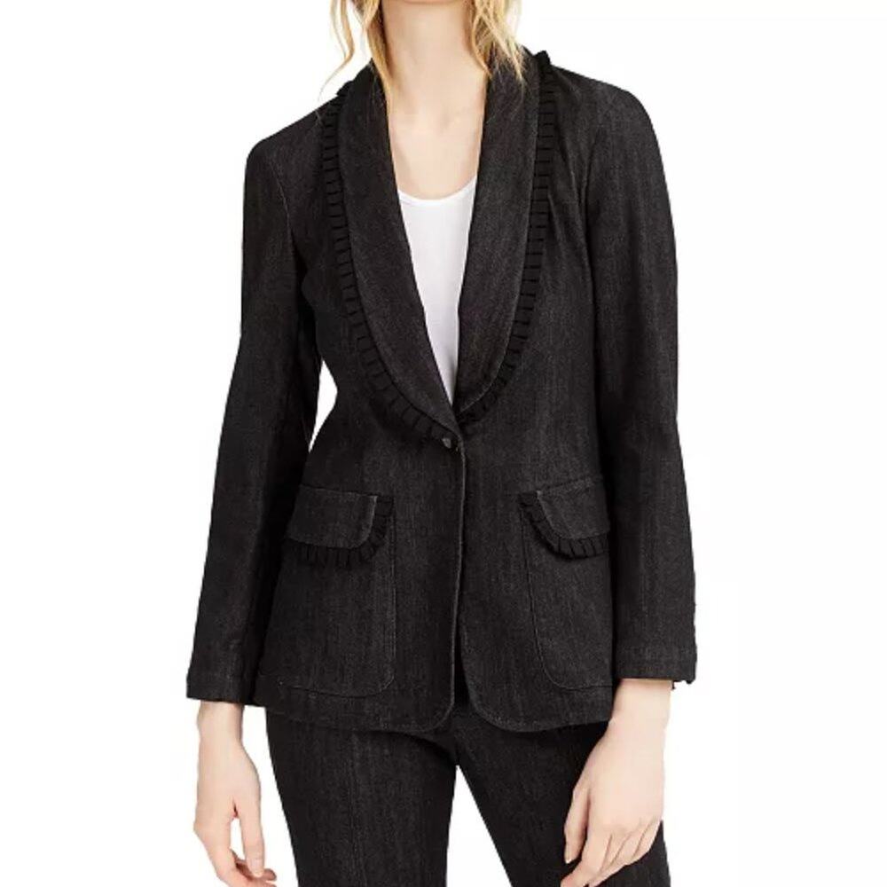 Nanette Lepore Go Getter Ruffled Denim Blazer